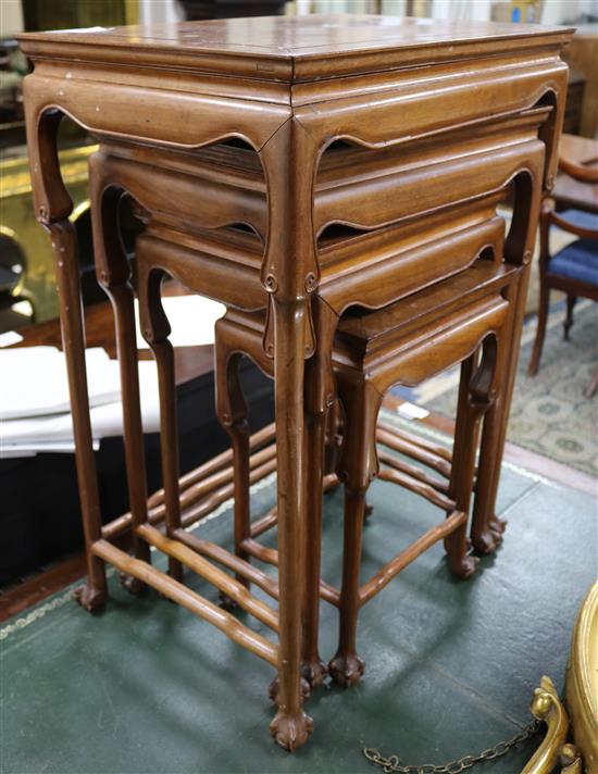 A nest of four Chinese hardwood quartetto tables, W.1ft 8in.